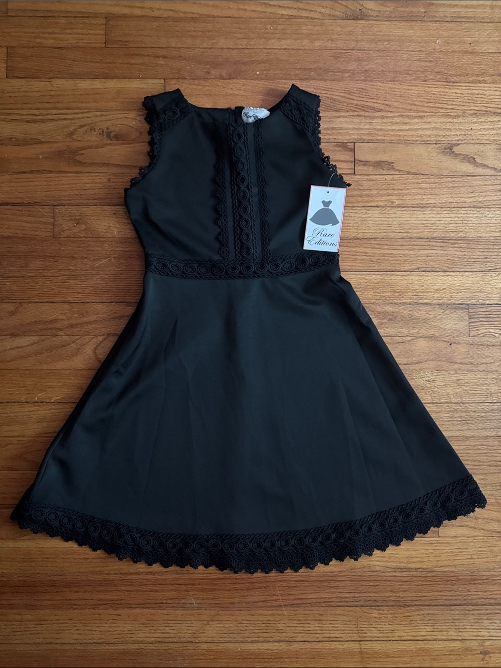 Rare Editions Girl’s Black Lace-Trim Formal A-Line Dress NWT